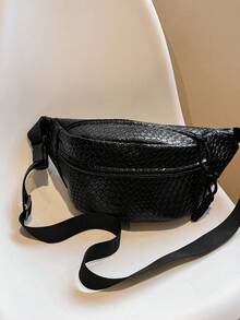 男士pu皮腰包/胸包/斜跨包/自行車包/摩托車包,新潮流中性禮物腰包斜挎包黑色包臀包防水情人節禮物 - 黑色 - 查看 4