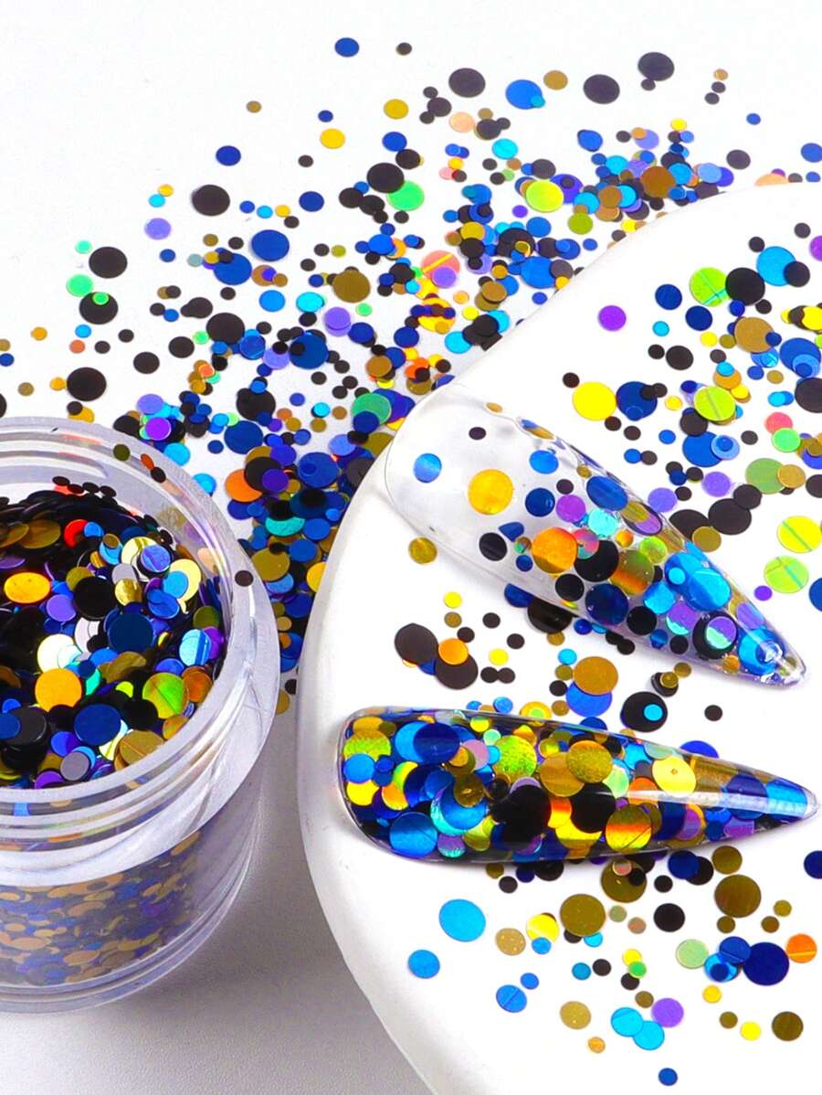 雷射圓形亮片指甲裝飾,波點形狀指甲藝術閃粉全息亮片diy配件 - 彩色 - 查看 1