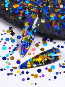 雷射圓形亮片指甲裝飾,波點形狀指甲藝術閃粉全息亮片diy配件 - 彩色 - 查看 5