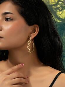 1對歐美時尚誇張的帶寶石裝飾的c形蛇形耳環,適合女性日常佩戴,珠寶禮物 - 銀色 - 查看 7