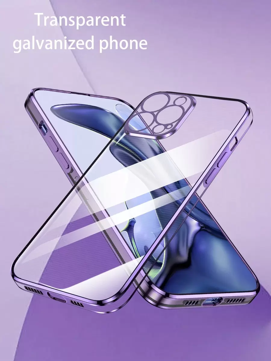 新款電鍍防摔手機殼+全套手機殼相容於蘋果11/12/13/14/15promax三星小米oppo Vivo Redminote11/1213cpro - 紫色 - 查看 1