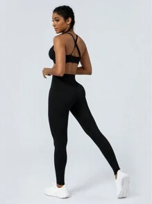 Women's Ruched Sports Bra With Removable Pads For Yoga - Black - View 6