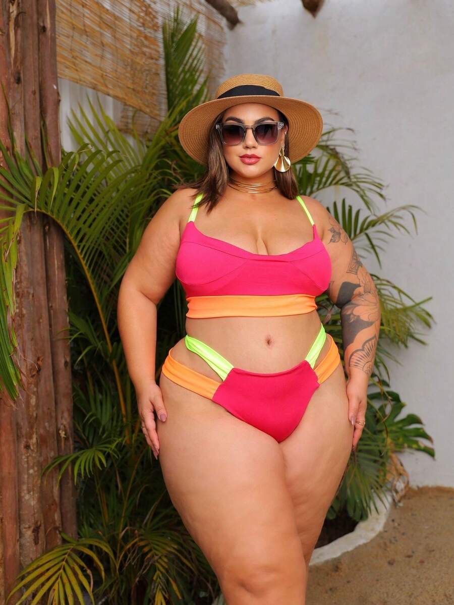Plus Size Bikini Sets - Rose Red - View 1
