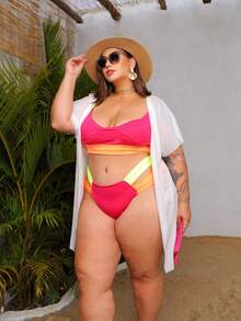 Plus Size Bikini Sets - Rose Red - View 2