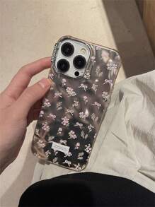 苹果雏菊银色 Y2k 粉色 1 件可爱花卉蝴蝶结印花电镀波纹手机壳适用于 防水防震防摔防刮