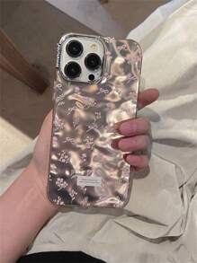 苹果雏菊银色 Y2k 粉色 1 件可爱花卉蝴蝶结印花电镀波纹手机壳适用于 防水防震防摔防刮