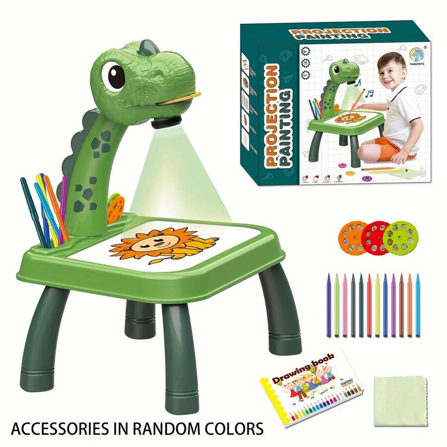 Dinosaur Projection Painting Table, Erasable Doodle Board, Projection Light, Without Electricity, Birthday Christmas - Green - View 1