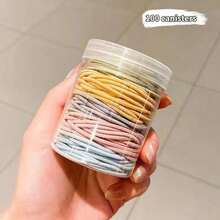 1pc Solid Color Basic Hair Ties With 100pcs Rubber Bands Container, Simple Style, And Suitable For Women Daily Use - Macaron Color Canned 100 Pieces - View 1