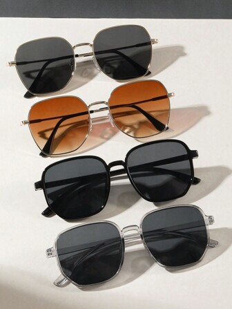 4 件男女通用金属和 PC 方形几何时尚眼镜，适合日常佩戴休闲太阳镜配饰万圣节海滩配饰眼镜太阳镜街头风格，适合搭配毛衣夹克运动衫连帽衫皮裤和工装裤，适合夏季海滩度假、户外、旅行