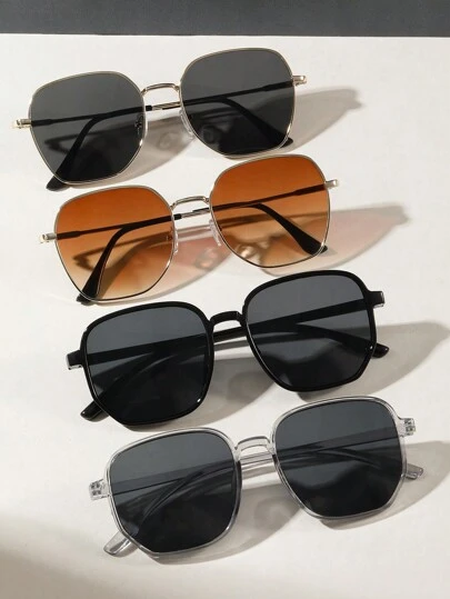 4pcs Unisex Metallic & Pc Square Geometric Stylish Eyeglasses Suitable For Daily Wear Casual Shades Accessories Halloween Beach Accessories Glasses Shades Looks Street Style And Suit For Sweater Jacket Sweatshirt Hoodie Leather Pants And Cargo Pants For Summer Beach Vacation,Outdoor,Travel