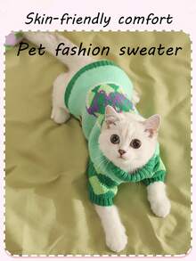 1pc Autumn And Winter Fashionable Sweater For Dogs, Pet's Casual And Warm Clothes With High Collar And Drawstring, Suitable For Teddy, Bichon Frise, Schnauzer, Poodle And Other Small Breeds - Green - View 5