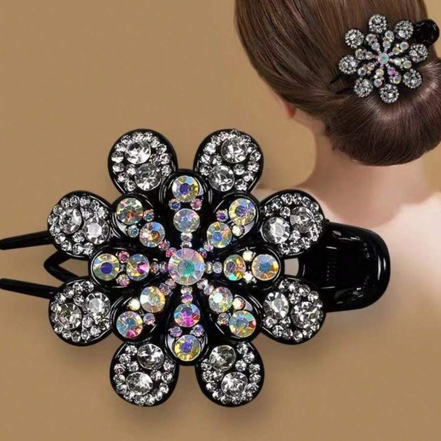 女士髮夾,優雅簡約的花卉設計頭飾,將頭髮盤成髮髻的髮飾,適合所有場合 - 無色 - 查看 1