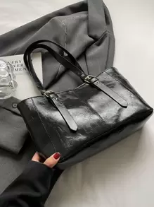 Bolso De Mano De Gran Capacidad, Moderno Y Sencillo - Negro - Ver 2