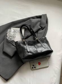 Bolso De Mano De Gran Capacidad, Moderno Y Sencillo - Negro - Ver 4