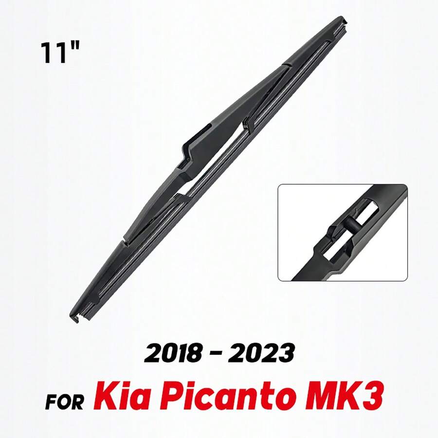 11英寸後雨刷,適用於kia Picanto Mk3 2018-2023擋風玻璃後窗。適用車型：kia Picanto Mk3 2018-2023。100％全新未使用（在發貨前進行品質檢查）。 這是後雨刷片。材質：優質天然橡膠,保證最大性能。特點：尺寸定制,可直接替換舊雨刷片。 使用壽命：100萬次擦拭。溫度容忍度：+158f至-40f（+ 70c至-40c）。獨特的三段式設計使整個雨刷片長度均匀施加壓力。緊張記憶沿整個刀片長度均匀施加壓力。特殊混合橡膠可提供最終平滑,清潔,無打滑的雨刷。氣動設計可顯著減少風阻,噪音和風阻。防止金屬/塑料零件曝露而積累冰和雪。說明：此商品不帶手冊安裝 - 黑色 - 查看 1