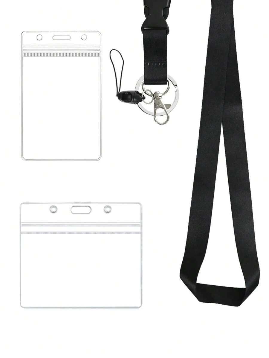 1pc Black Detachable Lanyard With 2 ID Card Holders, Teacher Neck Strap For Keys, Keychains, With Waterproof Transparent ID Card Slots, Phone Lanyard With Quick Release Buckle, Suitable For Women, Men, Students Car Accessories Bag Charm Backpack For School - Black - View 1