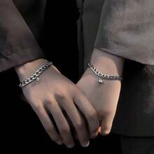 2pcs Magnetic Attraction Heart Charm Bracelet For Couples, Unique Personalized Design - Silver - View 7