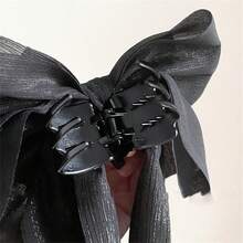 1對蝴蝶結絲帶髮飾法國風格優雅髮夾,可配高馬尾髮型。女孩的生日禮物情人節禮物 - 黑色 - 查看 4