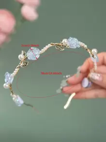 1件時尚玫瑰花與仿珍珠髮箍 優雅皇冠髮箍 情人節髮飾 頭箍 - 藍色 - 查看 4