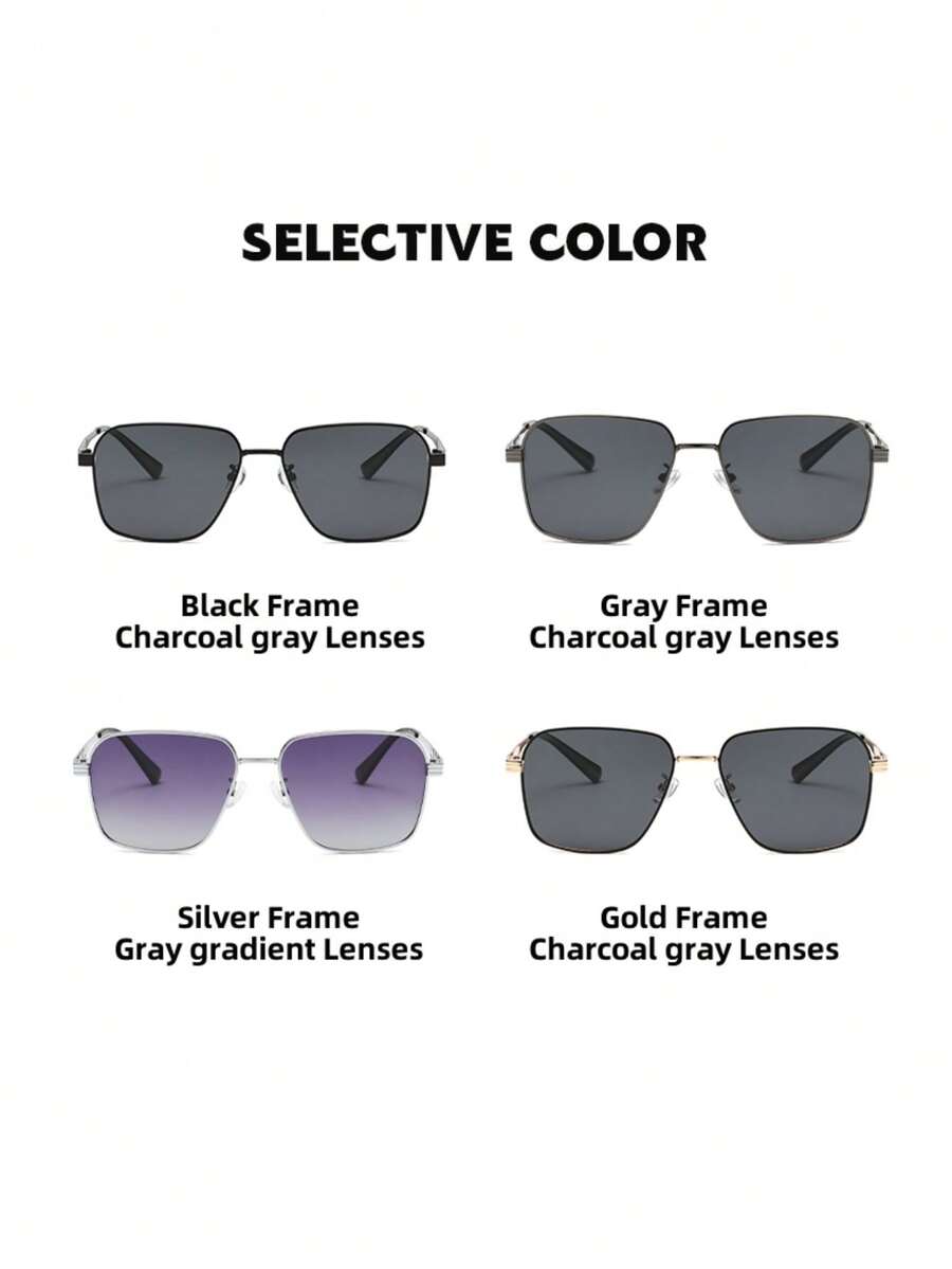 1pc Multicolor Men's Square Frame Polarized Fashion Glasses, Classic Retro Style Suitable For Daily Use - Multicolor - View 1