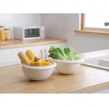 1入組廚房多功能雙層排水籃,藍色蔬菜水果籃,洗米瀝水器,蔬菜水果排水收集籃 - 白色 - 查看 7