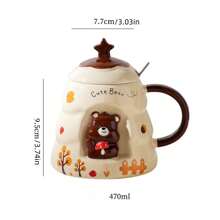 1set Creative Ceramic Mug With Lid And Spoon, Embossed With Cute Bear Design, Sweet Gift For Couples - Three-dimensional Bear Pine Cup - View 2