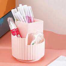 1pc Nordic Style 360 Degrees Rotatable Pen Holder With Large Capacity For Office Students, Simple Storage Case, Pencil Cup, Desk Organizer - Pink - View 2
