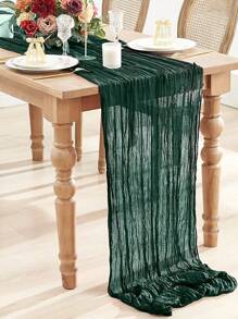 1pc Boho Gauze 71 Inch Long Table Runner, Semi-Sheer Cheesecloth Romantic 35 Inch Wide Tablecloth For Wedding Reception Bridal Holiday Birthday Valentine'S Day Party Table Dining Room Dresser Decor,Home Decor, Scene Decor - Dark Green - View 2