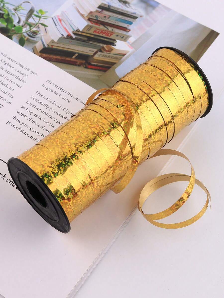 0.5cm Party Celebration Paper Streamers Ribbon, 90 Meters, Suitable For Birthday Parties, Gatherings, Send-Offs And Other Festive Props - Gold - View 1
