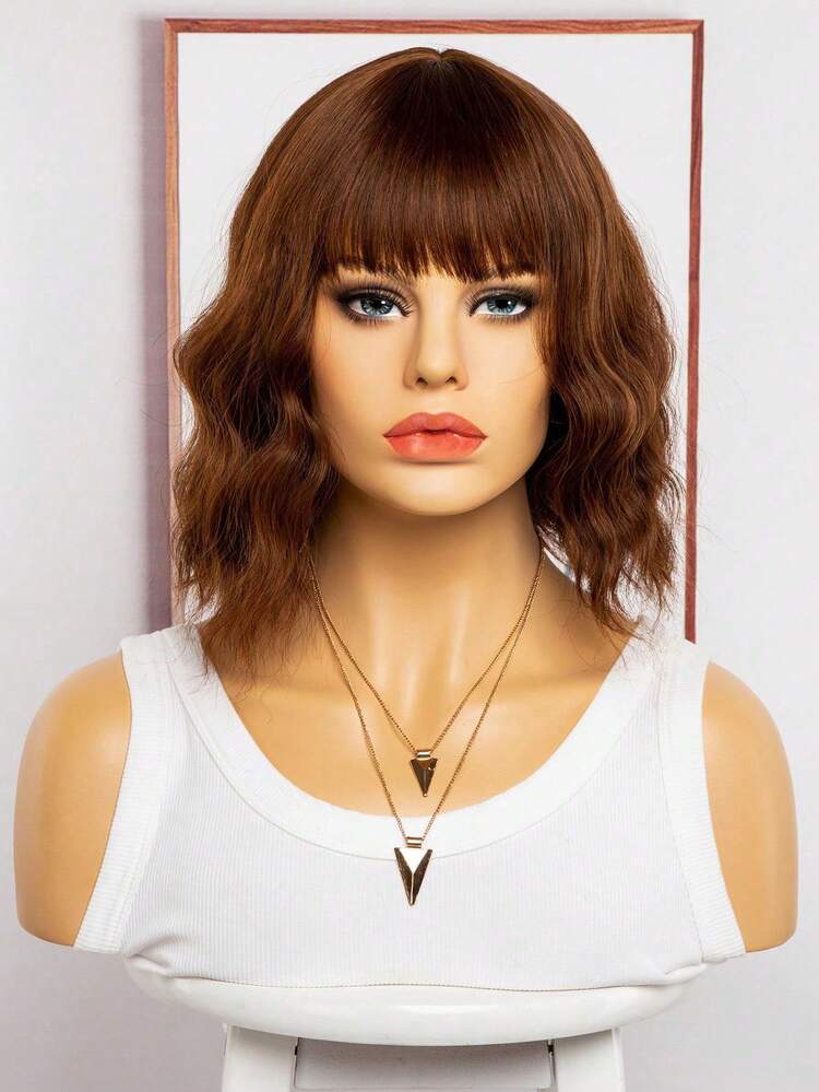 Neat  Short Bob Haircut 14 Inch Straight Hair Synthetic Fibre Wigs Hair Daily Use - Brown - View 1