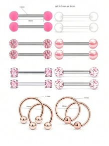 16 Piezas Barras De Pezón Anillos De Barra De Perforación Del Pezón De Acero Inoxidable Anillos De Lengua Cubic Zirconia Minorista De Pezón Joyería De Piercings Corporales 14 Gauge
