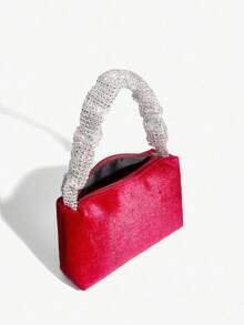 1pc Dazzling Rhinestone Decorated Velvet Clutch Bag With Wrist Strap, Ideal For Evening Party - Red - View 5