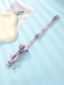 格子蝴蝶結寵物項圈（貓狗皆適用） - 紫色 - 查看 4