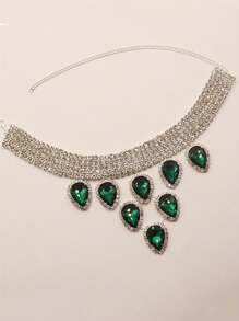 1pc Fashionable Rhinestone Necklace, Sexy Women's Party Jewelry - Green - View 2