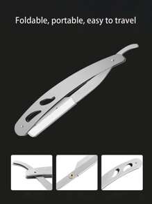 1pc Multi-Functional Stainless Steel Manual Shaving Razor For Head, Eyebrows, Face And Beard - Foldable Retro Style Razor For Home, Barber And Travel Use - Black - View 7