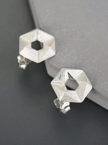 ESBERRY 1對極簡主義3d六角形耳釘,適合女士,s925純銀材質,母親節情人節優雅華麗的上等女士珠寶禮物 - 銀色 - 查看 3