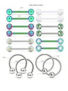 16 Piezas Barras De Pezón Anillos De Barra De Perforación Del Pezón De Acero Inoxidable Anillos De Lengua Cubic Zirconia Minorista De Pezón Joyería De Piercings Corporales 14 Gauge