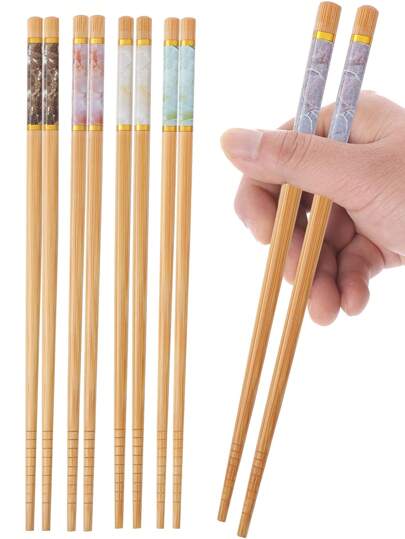 5 Pares Palillos Ligeros Y Reutilizables Para Fideos De Ramen Japoneses Con Patrón De Mármol