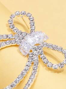 1pair Bowknot Design Symmetric Earrings With Niche Rhinestone Decor, Sparkly Christmas Party Accessory - Silver - View 4