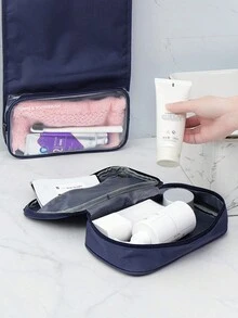 Portable Travel Business Trip Storage Bag, Large Capacity Hanging Toiletry Bag, Dry And Wet Separation Toiletry Bag - Navy Blue - View 7