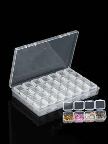1pc White & Transparent Plastic 28-Grid Storage Box, Multifunctional Detachable Nail Art/ Jewelry Accessory Storage Container With Lid, Suitable For Home Drawer Organization - Clear - View 1