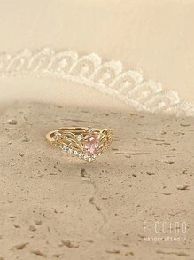 FICCINO 插金花冠設計粉色立方氧化鋯裝飾可調開口戒指,附珠寶盒,適用於女性,周年紀念禮物 - 252r - 查看 2