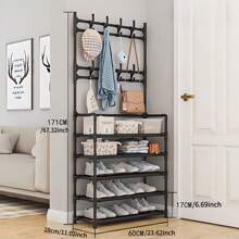 Combinación De Estante Para Zapatos Y Perchero Simple Y Funcional, Gabinete De Almacenamiento Multiusos, Sombrero Y Zapatos, Estante De Almacenamiento De Múltiples Capas Para La Entrada Del Hogar - Negro - Ver 2