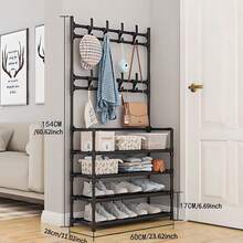 Combinación De Estante Para Zapatos Y Perchero Simple Y Funcional, Gabinete De Almacenamiento Multiusos, Sombrero Y Zapatos, Estante De Almacenamiento De Múltiples Capas Para La Entrada Del Hogar - Negro - Ver 3