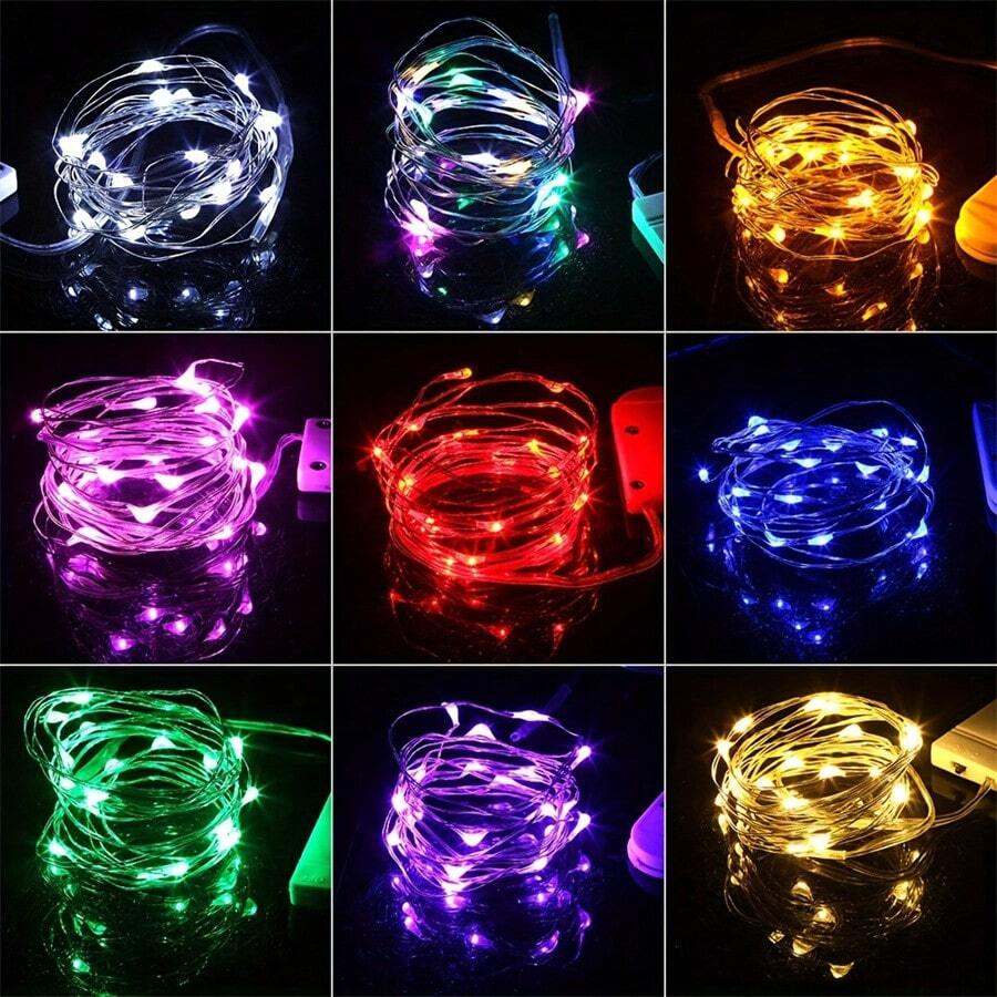 1pc Led Fairy Lights, Waterproof Copper Wire String Lights, 7ft 20 Led Firefly String Lights, For DIY Wedding Dorm, Bedroom, Christmas, Halloween, Party, Flower Decoration CR2032 Battery Operated (Battery Not Included) - Purple - View 1