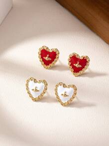 1pair Fashionable Heart-Shaped Oil Drip Earrings Suitable For Any Style Valentines,Mom,Mother,Mother's Day,Gift - Heart Earrings - View 6