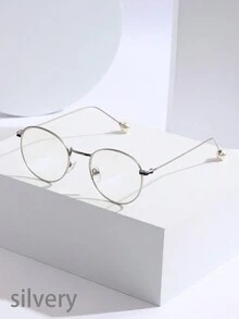 1 件女士时尚金属眼镜，带珍珠装饰，适用于日常装饰、阅读、游戏、电脑、返校，具有抗疲劳、视力矫正、轻便、可戴在处方眼镜上的特点 - 無色 - 查看 12