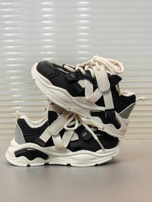 1雙黑色網眼透氣運動鞋，配有柔軟防滑鞋底，厚底運動鞋 - 黑色 - 查看 3