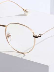 1 件女士时尚金属眼镜，带珍珠装饰，适用于日常装饰、阅读、游戏、电脑、返校，具有抗疲劳、视力矫正、轻便、可戴在处方眼镜上的特点 - 無色 - 查看 5