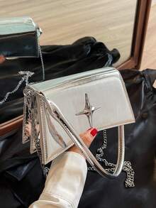 Dedoo 鏈條包女新款質感斜背包洋氣百搭單肩包時尚小方包 - 銀色 - 查看 1